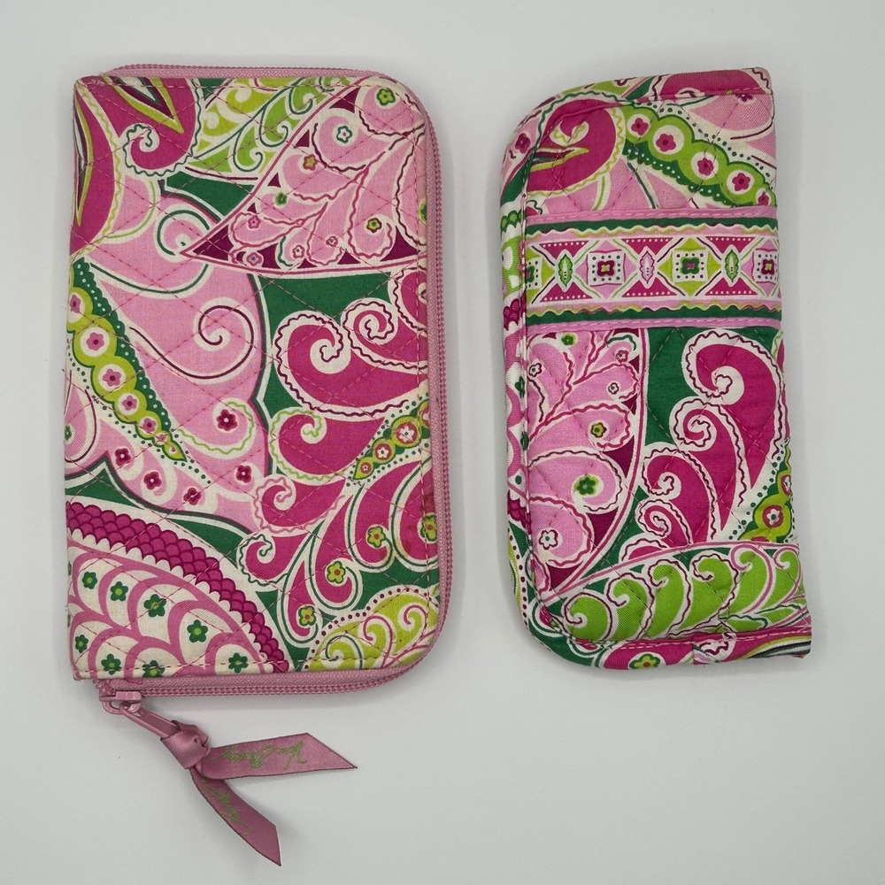 BUNDLE Vera Bradley Zip Around Wallet and Matching‎ Eyeglass Holder Pink Paisley - Picture 1 of 16